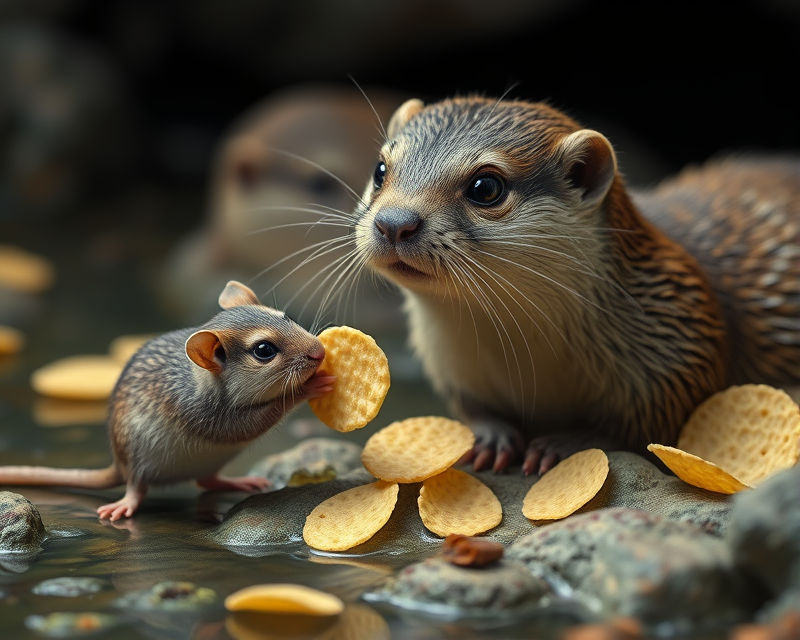 mouse, potato chip, otter